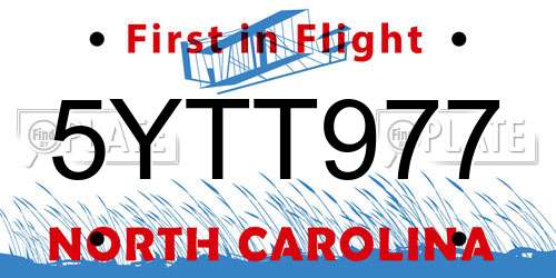 5YTT977 North Carolina License Plate