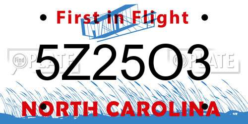 5Z25O3 North Carolina License Plate