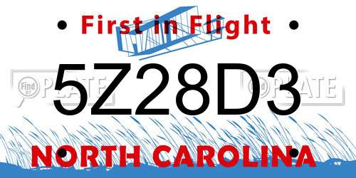 5Z28D3 North Carolina License Plate