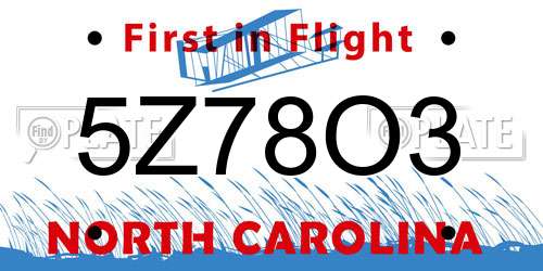 5Z78O3 North Carolina License Plate