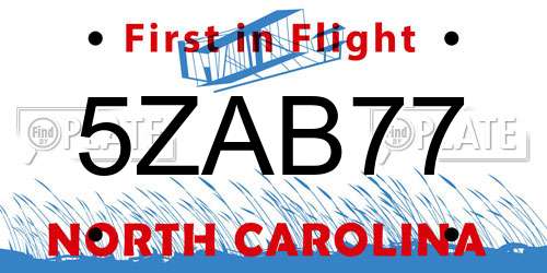 5ZAB77 North Carolina License Plate