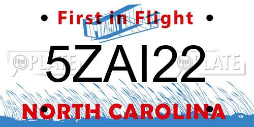 5ZAI22 North Carolina License Plate