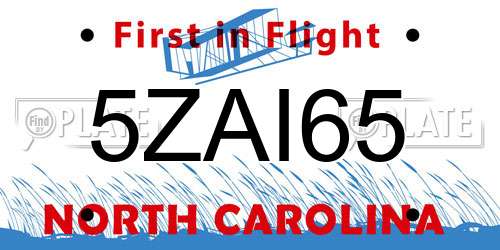5ZAI65 North Carolina License Plate