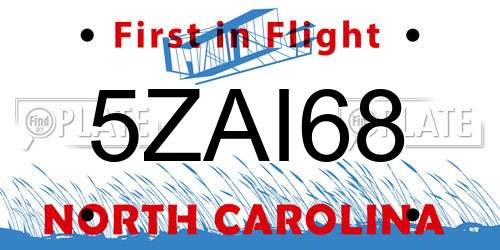 5ZAI68 North Carolina License Plate