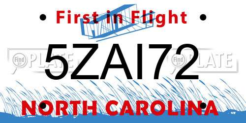 5ZAI72 North Carolina License Plate