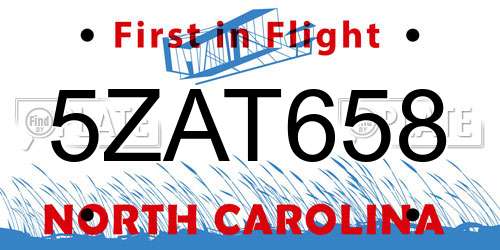 5ZAT658 North Carolina License Plate