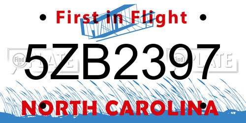 5ZB2397 North Carolina License Plate
