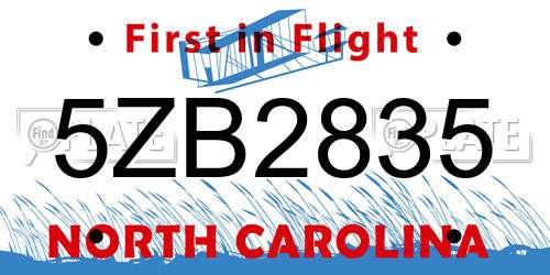 5ZB2835 North Carolina License Plate