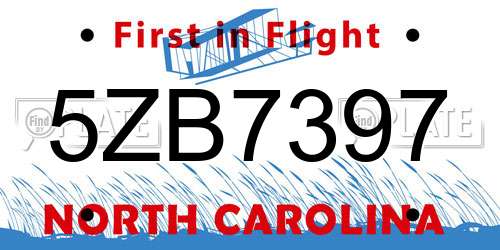 5ZB7397 North Carolina License Plate