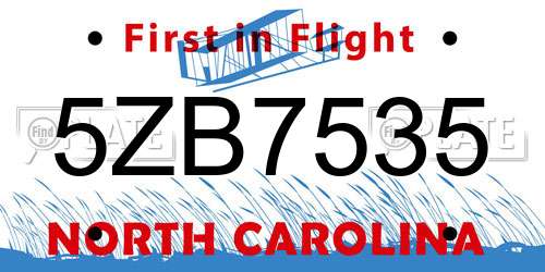 5ZB7535 North Carolina License Plate