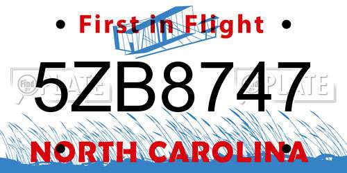 5ZB8747 North Carolina License Plate