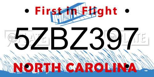 5ZBZ397 North Carolina License Plate