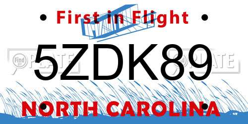 5ZDK89 North Carolina License Plate