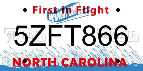 5ZFT866 North Carolina License Plate