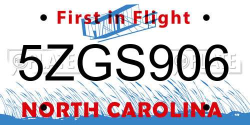 5ZGS906 North Carolina License Plate