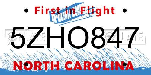 5ZHO847 North Carolina License Plate