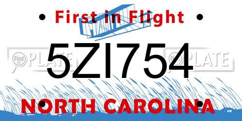 5ZI754 North Carolina License Plate