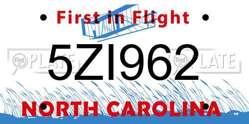 5ZI962 North Carolina License Plate