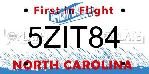 5ZIT84 North Carolina License Plate