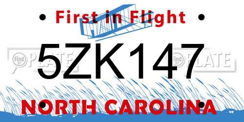5ZK147 North Carolina License Plate