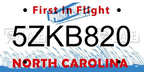 5ZKB820 North Carolina License Plate
