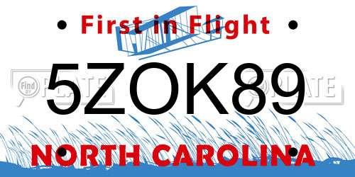 5ZOK89 North Carolina License Plate