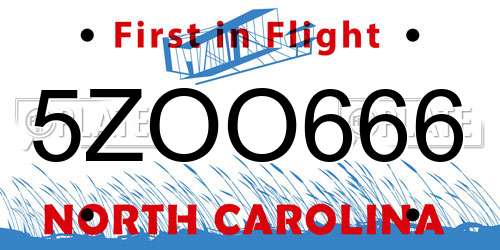 5ZOO666 North Carolina License Plate