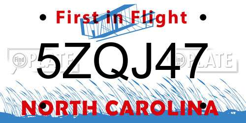 5ZQJ47 North Carolina License Plate