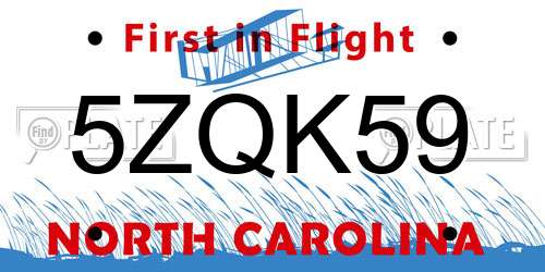 5ZQK59 North Carolina License Plate