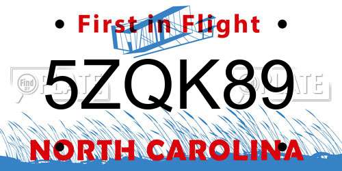 5ZQK89 North Carolina License Plate