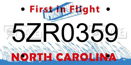 5ZR0359 North Carolina License Plate