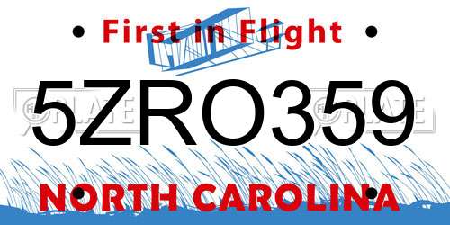 5ZRO359 North Carolina License Plate
