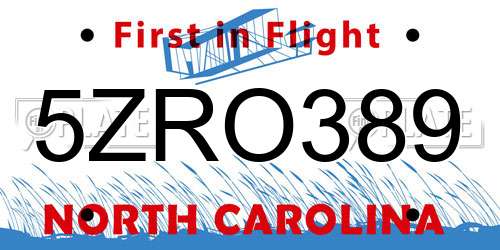 5ZRO389 North Carolina License Plate