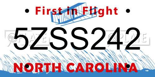 5ZSS242 North Carolina License Plate