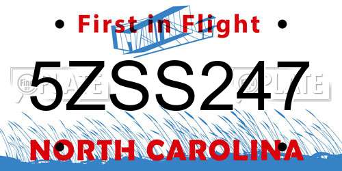 5ZSS247 North Carolina License Plate