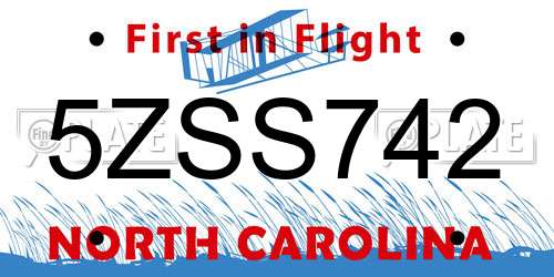 5ZSS742 North Carolina License Plate