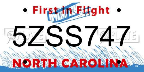 5ZSS747 North Carolina License Plate