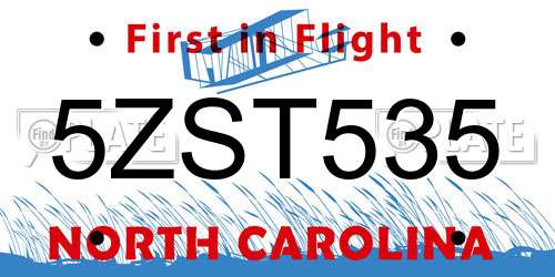 5ZST535 North Carolina License Plate