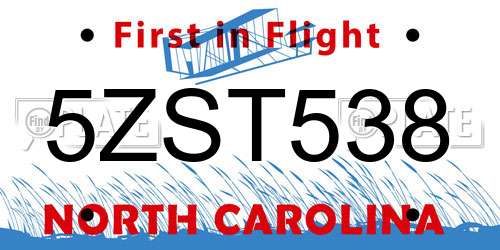 5ZST538 North Carolina License Plate