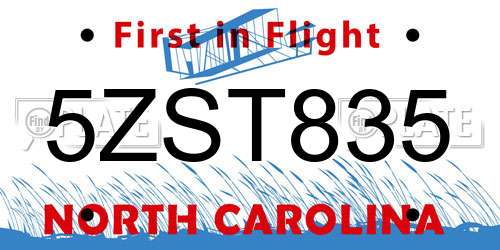 5ZST835 North Carolina License Plate