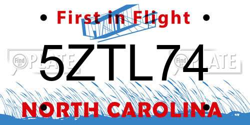 5ZTL74 North Carolina License Plate