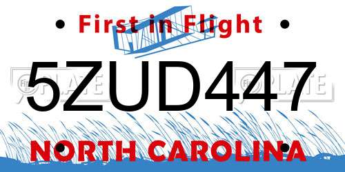 5ZUD447 North Carolina License Plate