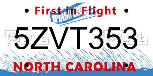 5ZVT353 North Carolina License Plate