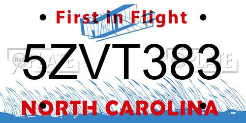 5ZVT383 North Carolina License Plate