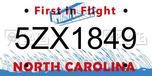 5ZX1849 North Carolina License Plate