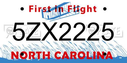 5ZX2225 North Carolina License Plate