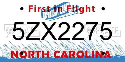5ZX2275 North Carolina License Plate