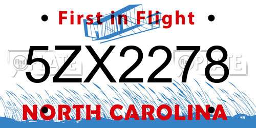 5ZX2278 North Carolina License Plate