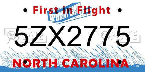 5ZX2775 North Carolina License Plate
