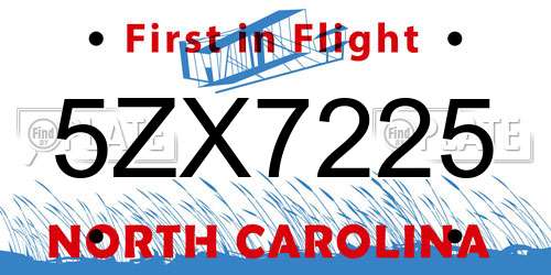 5ZX7225 North Carolina License Plate